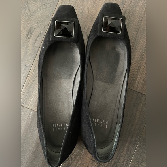 STUART WEITZMAN BLACK BEGET RHINESTONE SLIP ON FLAT PUMP LOW HEELS Size 8 - Picture 4 of 6